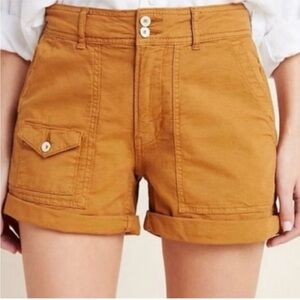 By Anthropologie The Wanderer Utility Wanderer Linen Blend Shorts Ochre 29 NWT